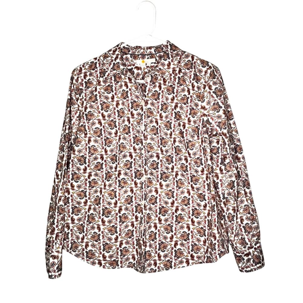 Boden Classic Button Down White Paisley Floral Preppy 6P